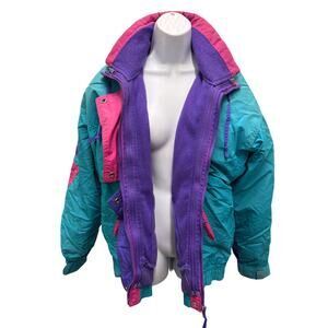 VTG 90's Cabin Creek Womens M Coat Ski 2 layers removable insert Purple Green